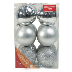 Bolas Natalinas 12 unidades Prata 7 Cm Dora