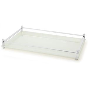 Bandeja Decorativa Aparador Branco de Vidro Perolizado 45x30 Cm Forma