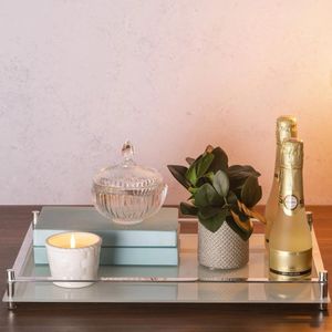 Bandeja Decorativa Aparador Branco de Vidro Perolizado 45x30 Cm Forma