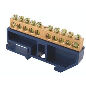 Barramento Terra DIN 10 Ligações Com Suporte Azul Tramontina