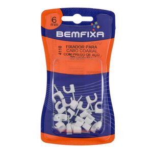 Fixa Cabo Coaxial 6 Mm Branco 20 Unidades Bemfixa