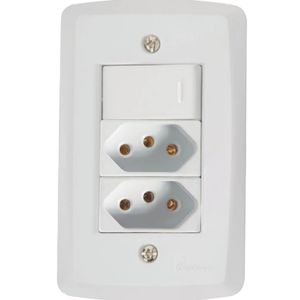 Conjunto 4x2 com 1 Interruptor Simples 10 A 250 V e 2 Tomadas 2P+T 10A 250V Lux2 Branco Tramontina