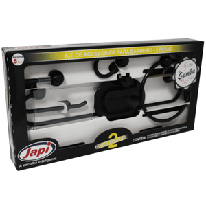Kit Acessório de Banheiro Samba Preto 5 Peças Japi