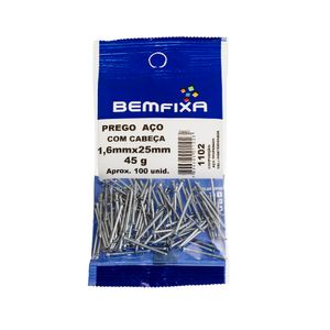 Prego em Aço Com Cabeça 1,60x25 Mm 100 Unidades Bemfixa